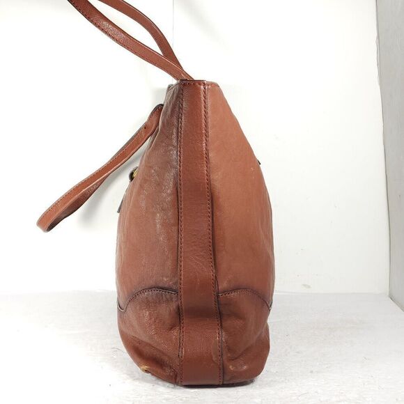 Frye Cognac Brown Leather Xtra Large Ring Tote Bag Purse Handbag - Picture 6 of 16